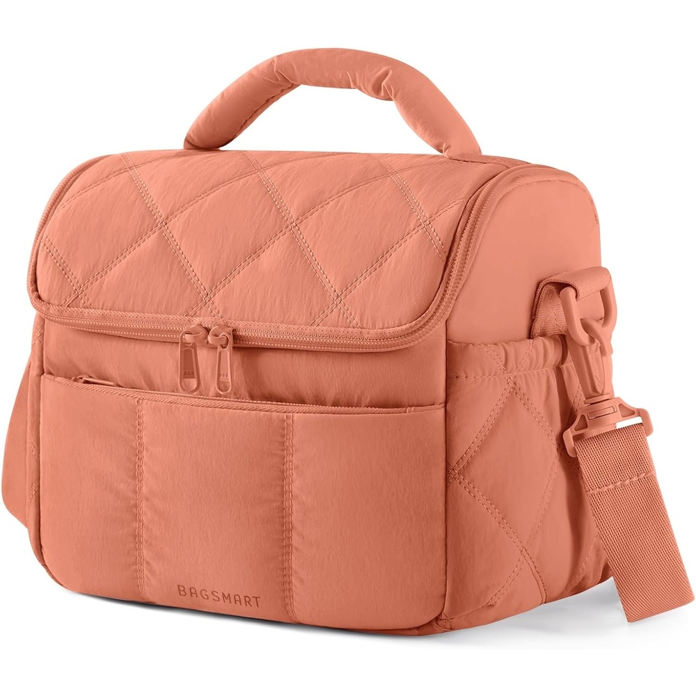 image:imageBAGSMART Insulated Lunch Bags for Women Cute Quilted Lunch Box Lightweight Puffy Padded Waterproof Lunch Tote Reusable Lunch Cooler for Work Picnic Travel BlackberryClay Orange