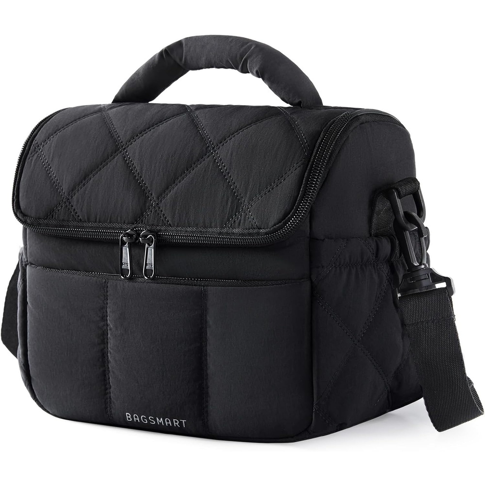 image:imageBAGSMART Insulated Lunch Bags for Women Cute Quilted Lunch Box Lightweight Puffy Padded Waterproof Lunch Tote Reusable Lunch Cooler for Work Picnic Travel BlackberryBlack