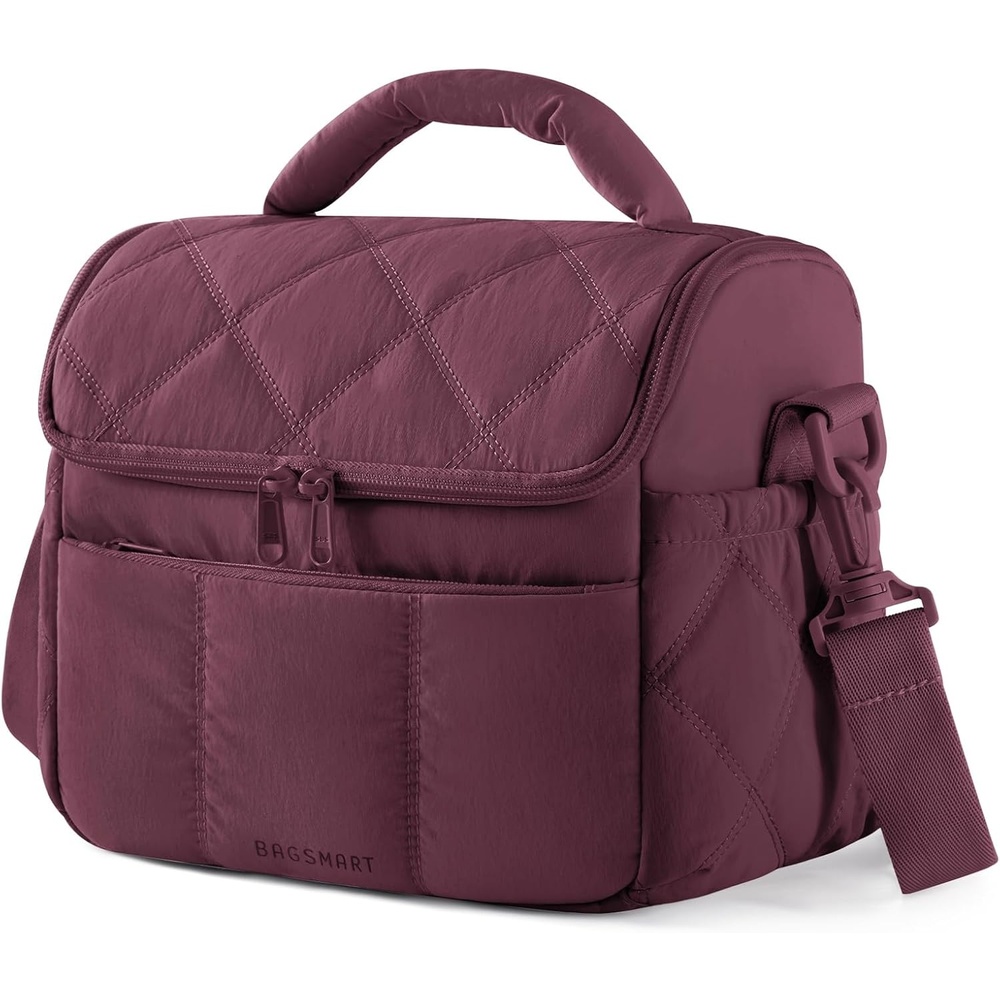 image:imageBAGSMART Insulated Lunch Bags for Women Cute Quilted Lunch Box Lightweight Puffy Padded Waterproof Lunch Tote Reusable Lunch Cooler for Work Picnic Travel BlackberryWine Red