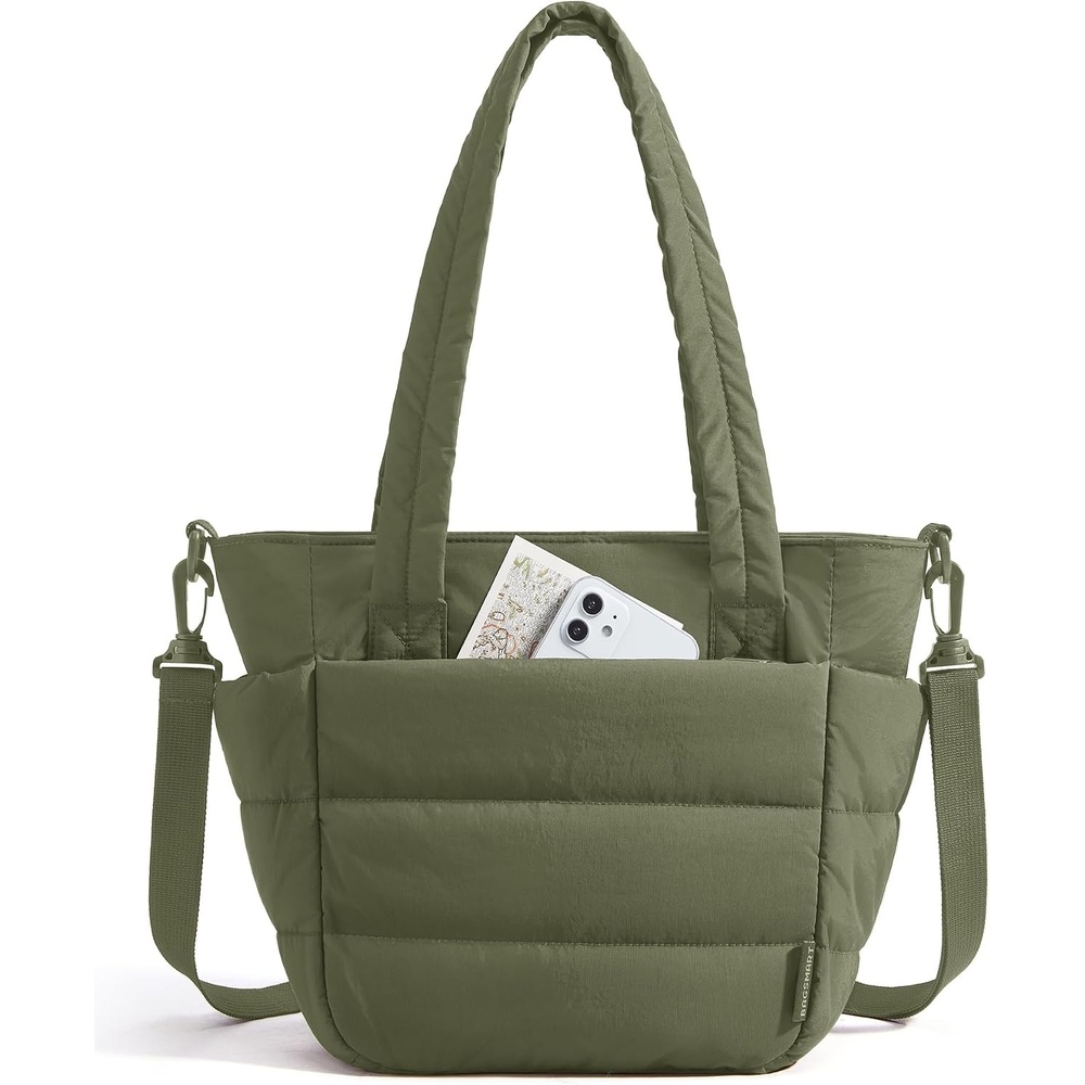 image:imageBAGSMART Lunch Bag Women Small Insulated Tote with Lunch Compartment Quilted Lightweight Puffy Tote Bag for Work Travel Outdoor Cherry RedOlive Green