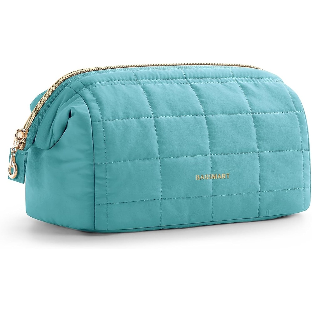 image:imageBAGSMART Makeup Bag Travel Toiletry Bag Puffy Padded Make Up Bags for Women Makeup Organizer Case Wideopen Pouch Purse Travel Essentials Toiletries Accessories Brushes Apricot Pink17Teal