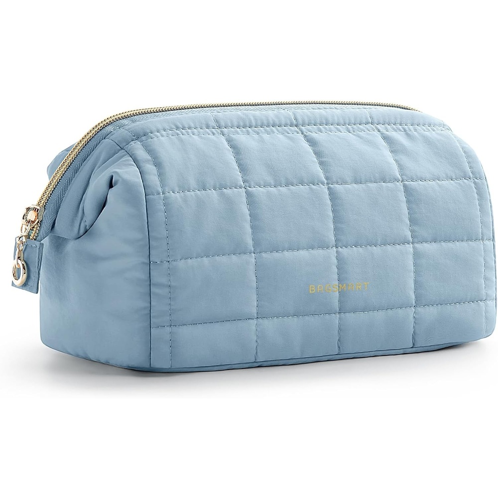 image:imageBAGSMART Makeup Bag Travel Toiletry Bag Puffy Padded Make Up Bags for Women Makeup Organizer Case Wideopen Pouch Purse Travel Essentials Toiletries Accessories Brushes Apricot Pink22Sky Blue