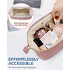 BAGSMART Makeup Bag Travel Toiletry Bag, Puffy Padded Make Up Bags for Women Makeup Organizer Case, Wide-open Pouch Purse Travel Essentials Toiletries Accessories Brushes, Apricot Pink(02-Dusty Rose Pink)