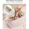 BAGSMART Makeup Bag Travel Toiletry Bag, Puffy Padded Make Up Bags for Women Makeup Organizer Case, Wide-open Pouch Purse Travel Essentials Toiletries Accessories Brushes, Apricot Pink(34-Letter K)