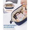 BAGSMART Makeup Bag Travel Toiletry Bag, Puffy Padded Make Up Bags for Women Makeup Organizer Case, Wide-open Pouch Purse Travel Essentials Toiletries Accessories Brushes, Apricot Pink(07-Navy Blue)