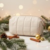 BAGSMART Makeup Bag Travel Toiletry Bag, Puffy Padded Make Up Bags for Women Makeup Organizer Case, Wide-open Pouch Purse Travel Essentials Toiletries Accessories Brushes, Apricot Pink(10-Cream Striped)