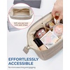 BAGSMART Makeup Bag Travel Toiletry Bag, Puffy Padded Make Up Bags for Women Makeup Organizer Case, Wide-open Pouch Purse Travel Essentials Toiletries Accessories Brushes, Apricot Pink(09-Greige)