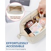 BAGSMART Makeup Bag Travel Toiletry Bag, Puffy Padded Make Up Bags for Women Makeup Organizer Case, Wide-open Pouch Purse Travel Essentials Toiletries Accessories Brushes, Apricot Pink(08-Cream Beige)