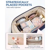 BAGSMART Makeup Bag Travel Toiletry Bag, Puffy Padded Make Up Bags for Women Makeup Organizer Case, Wide-open Pouch Purse Travel Essentials Toiletries Accessories Brushes, Apricot Pink(07-Navy Blue)