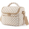 BAGSMART Insulated Lunch Bags for Women, Cute Quilted Lunch Box, Lightweight Puffy Padded Waterproof Lunch Tote, Reusable Lunch Cooler for Work Picnic Travel, Blackberry(Print-Brown Checkerboard)