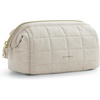 BAGSMART Makeup Bag Travel Toiletry Bag, Puffy Padded Make Up Bags for Women Makeup Organizer Case, Wide-open Pouch Purse Travel Essentials Toiletries Accessories Brushes, Apricot Pink(08-Cream Beige)