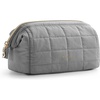 BAGSMART Makeup Bag Travel Toiletry Bag, Puffy Padded Make Up Bags for Women Makeup Organizer Case, Wide-open Pouch Purse Travel Essentials Toiletries Accessories Brushes, Apricot Pink(06-Grey)