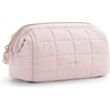 BAGSMART Makeup Bag Travel Toiletry Bag, Puffy Padded Make Up Bags for Women Makeup Organizer Case, Wide-open Pouch Purse Travel Essentials Toiletries Accessories Brushes, Apricot Pink(01-Sakura Pink)
