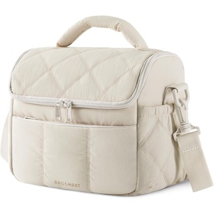 BAGSMART Insulated Lunch Bags for Women, Cute Quilted Lunch Box, Lightweight Puffy Padded Waterproof Lunch Tote, Reusable Lunch Cooler for Work Picnic Travel, Blackberry(Beige)