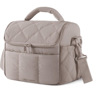 BAGSMART Insulated Lunch Bags for Women, Cute Quilted Lunch Box, Lightweight Puffy Padded Waterproof Lunch Tote, Reusable Lunch Cooler for Work Picnic Travel, Blackberry(Camel)