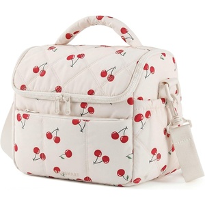 BAGSMART Insulated Lunch Bags for Women, Cute Quilted Lunch Box, Lightweight Puffy Padded Waterproof Lunch Tote, Reusable Lunch Cooler for Work Picnic Travel, Blackberry(Print-Cherry)