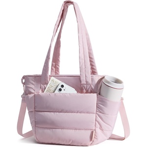 BAGSMART Lunch Bag Women Small Insulated Tote with Lunch Compartment Quilted Lightweight Puffy Tote Bag for Work, Travel, Outdoor, Cherry Red(02-Pink)