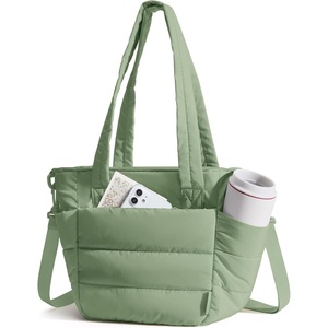 BAGSMART Lunch Bag Women Small Insulated Tote with Lunch Compartment Quilted Lightweight Puffy Tote Bag for Work, Travel, Outdoor, Cherry Red(04-Green)