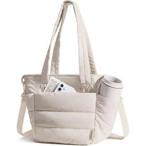 BAGSMART Lunch Bag Women Small Insulated Tote with Lunch Compartment Quilted Lightweight Puffy Tote Bag for Work, Travel, Outdoor, Cherry Red(05-Beige)