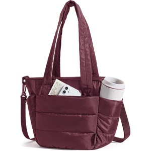 BAGSMART Lunch Bag Women Small Insulated Tote with Lunch Compartment Quilted Lightweight Puffy Tote Bag for Work, Travel, Outdoor, Cherry Red(Cherry Red)