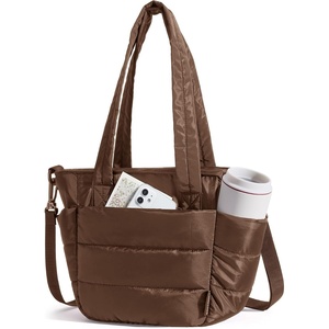 BAGSMART Lunch Bag Women Small Insulated Tote with Lunch Compartment Quilted Lightweight Puffy Tote Bag for Work, Travel, Outdoor, Cherry Red(Coffee Brown)