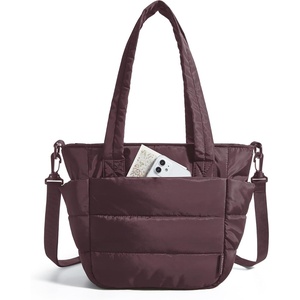 BAGSMART Lunch Bag Women Small Insulated Tote with Lunch Compartment Quilted Lightweight Puffy Tote Bag for Work, Travel, Outdoor, Cherry Red(Crimson Purple)