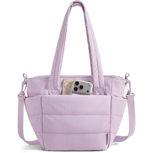 BAGSMART Lunch Bag Women Small Insulated Tote with Lunch Compartment Quilted Lightweight Puffy Tote Bag for Work, Travel, Outdoor, Cherry Red(Lavender Purple)