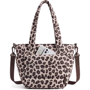 BAGSMART Lunch Bag Women Small Insulated Tote with Lunch Compartment Quilted Lightweight Puffy Tote Bag for Work, Travel, Outdoor, Cherry Red(Leopard Print)