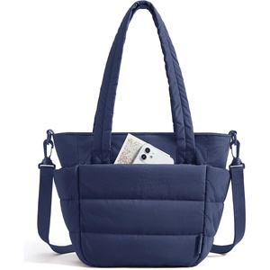 BAGSMART Lunch Bag Women Small Insulated Tote with Lunch Compartment Quilted Lightweight Puffy Tote Bag for Work, Travel, Outdoor, Cherry Red(Navy Blue)