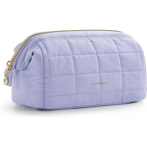 BAGSMART Makeup Bag Travel Toiletry Bag, Puffy Padded Make Up Bags for Women Makeup Organizer Case, Wide-open Pouch Purse Travel Essentials Toiletries Accessories Brushes, Apricot Pink(18-Lavender Purple)