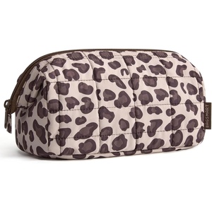 BAGSMART Makeup Bag Travel Toiletry Bag, Puffy Padded Make Up Bags for Women Makeup Organizer Case, Wide-open Pouch Purse Travel Essentials Toiletries Accessories Brushes, Apricot Pink(26-Leopard Print)