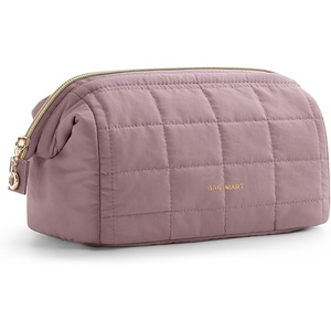 BAGSMART Makeup Bag Travel Toiletry Bag, Puffy Padded Make Up Bags for Women Makeup Organizer Case, Wide-open Pouch Purse Travel Essentials Toiletries Accessories Brushes, Apricot Pink(03-Dusty Lavender Purple)