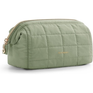 BAGSMART Makeup Bag Travel Toiletry Bag, Puffy Padded Make Up Bags for Women Makeup Organizer Case, Wide-open Pouch Purse Travel Essentials Toiletries Accessories Brushes, Apricot Pink(14-Sage Green)