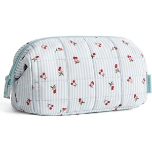 BAGSMART Makeup Bag Travel Toiletry Bag, Puffy Padded Make Up Bags for Women Makeup Organizer Case, Wide-open Pouch Purse Travel Essentials Toiletries Accessories Brushes, Apricot Pink(28-Ditsy Cherry)