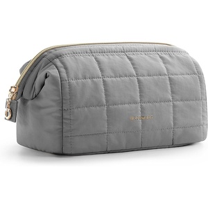 BAGSMART Makeup Bag Travel Toiletry Bag, Puffy Padded Make Up Bags for Women Makeup Organizer Case, Wide-open Pouch Purse Travel Essentials Toiletries Accessories Brushes, Apricot Pink(06-Grey)