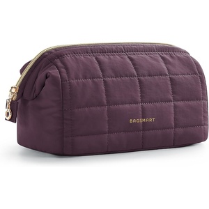 BAGSMART Makeup Bag Travel Toiletry Bag, Puffy Padded Make Up Bags for Women Makeup Organizer Case, Wide-open Pouch Purse Travel Essentials Toiletries Accessories Brushes, Apricot Pink(21-Burgundy Red)