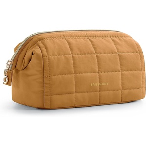 BAGSMART Makeup Bag Travel Toiletry Bag, Puffy Padded Make Up Bags for Women Makeup Organizer Case, Wide-open Pouch Purse Travel Essentials Toiletries Accessories Brushes, Apricot Pink(24-Mustard Yellow)