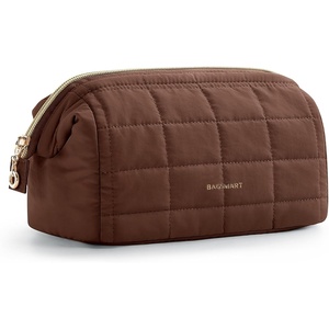 BAGSMART Makeup Bag Travel Toiletry Bag, Puffy Padded Make Up Bags for Women Makeup Organizer Case, Wide-open Pouch Purse Travel Essentials Toiletries Accessories Brushes, Apricot Pink(12-Chocolate)