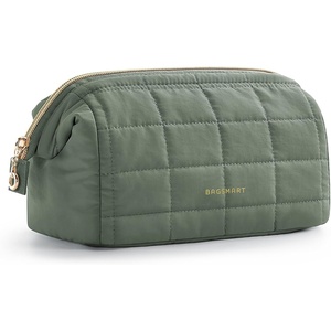BAGSMART Makeup Bag Travel Toiletry Bag, Puffy Padded Make Up Bags for Women Makeup Organizer Case, Wide-open Pouch Purse Travel Essentials Toiletries Accessories Brushes, Apricot Pink(15-Olive Green)