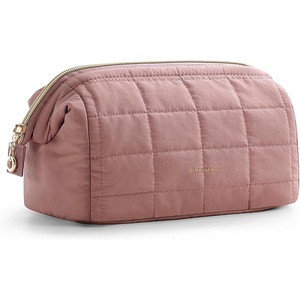 BAGSMART Makeup Bag Travel Toiletry Bag, Puffy Padded Make Up Bags for Women Makeup Organizer Case, Wide-open Pouch Purse Travel Essentials Toiletries Accessories Brushes, Apricot Pink(02-Dusty Rose Pink)