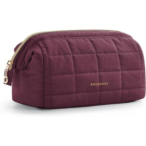 BAGSMART Makeup Bag Travel Toiletry Bag, Puffy Padded Make Up Bags for Women Makeup Organizer Case, Wide-open Pouch Purse Travel Essentials Toiletries Accessories Brushes, Apricot Pink(20-Plum Purple)