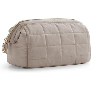 BAGSMART Makeup Bag Travel Toiletry Bag, Puffy Padded Make Up Bags for Women Makeup Organizer Case, Wide-open Pouch Purse Travel Essentials Toiletries Accessories Brushes, Apricot Pink(09-Greige)