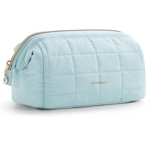 BAGSMART Makeup Bag Travel Toiletry Bag, Puffy Padded Make Up Bags for Women Makeup Organizer Case, Wide-open Pouch Purse Travel Essentials Toiletries Accessories Brushes, Apricot Pink(13-Mint Green)