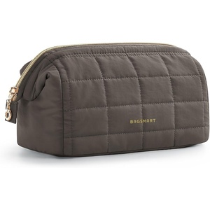 BAGSMART Makeup Bag Travel Toiletry Bag, Puffy Padded Make Up Bags for Women Makeup Organizer Case, Wide-open Pouch Purse Travel Essentials Toiletries Accessories Brushes, Apricot Pink(16-Dark Olive)