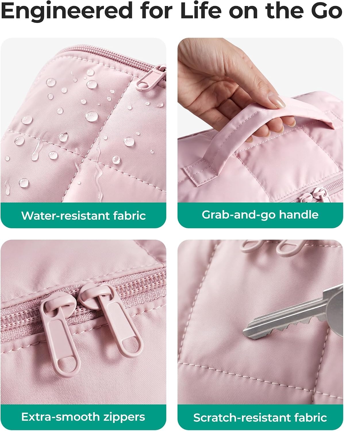 image:imageBAGSMART Travel Makeup Bag Large Capacity Cosmetic Organizer for Women Roomy fits all makeup opens flat for full view Lightweight waterresistant amp dual zippers PVC pouch ideal for travelLight Beige