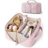BAGSMART Travel Makeup Bag, Large Capacity Cosmetic Organizer for Women | Roomy fits all makeup, opens flat for full view. Lightweight, water-resistant & dual zippers. PVC pouch ideal for travel(Baby Pink)