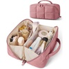 BAGSMART Travel Makeup Bag, Large Capacity Cosmetic Organizer for Women | Roomy fits all makeup, opens flat for full view. Lightweight, water-resistant & dual zippers. PVC pouch ideal for travel(Dark Pink)