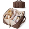BAGSMART Travel Makeup Bag, Large Capacity Cosmetic Organizer for Women | Roomy fits all makeup, opens flat for full view. Lightweight, water-resistant & dual zippers. PVC pouch ideal for travel(Chocolate Brown)