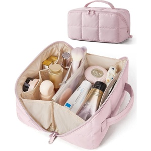 BAGSMART Travel Makeup Bag, Large Capacity Cosmetic Organizer for Women | Roomy fits all makeup, opens flat for full view. Lightweight, water-resistant & dual zippers. PVC pouch ideal for travel(Baby Pink)