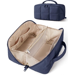 BAGSMART Travel Makeup Bag, Large Capacity Cosmetic Organizer for Women | Roomy fits all makeup, opens flat for full view. Lightweight, water-resistant & dual zippers. PVC pouch ideal for travel(Navy Blue)